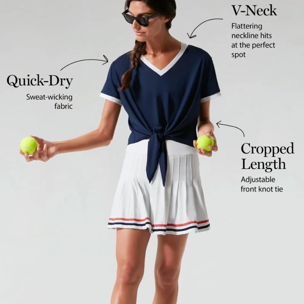 NWT Tuckernuck Sport Navy Blue Knotty Maya Tie Waist Top  Size Large - Picture 3 of 14